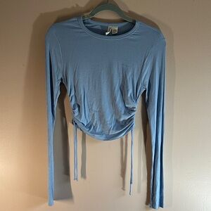 Sky and Sparrow Light Blue Ruched Long Sleeve Top